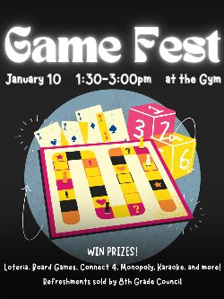 Huskies join us in the gym on January 10, 2025 for Game Fest from 1:30pm to 3:00pm.